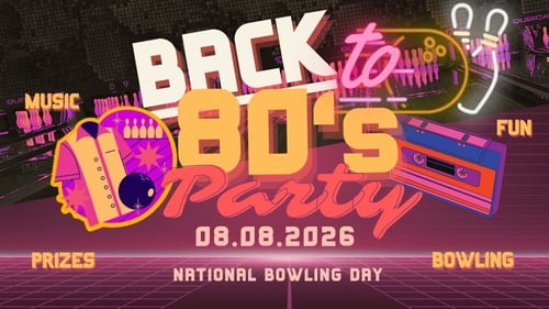 National Bowling Day Back to the 80's Party Flyer